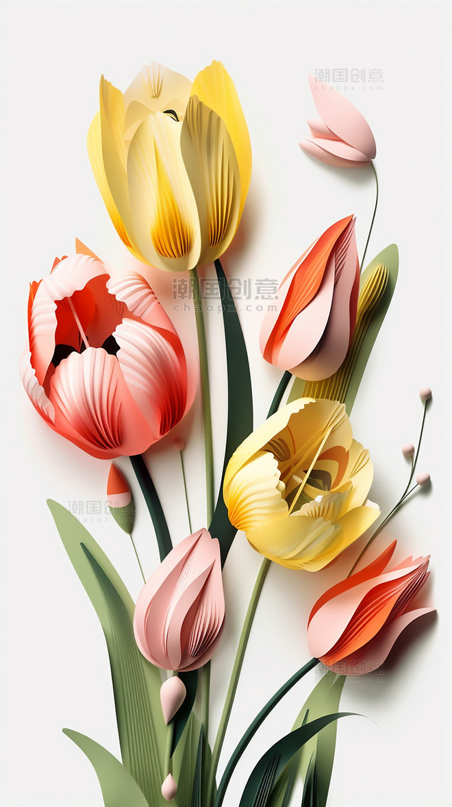 郁金香层次丰富的花纸质插图花卉