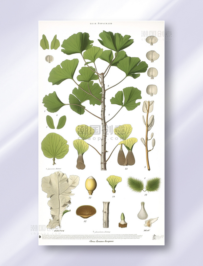 银杏叶子植物学解析报告风格插图插画