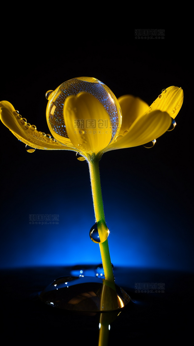 超清晰透明玻璃材料黄色花朵