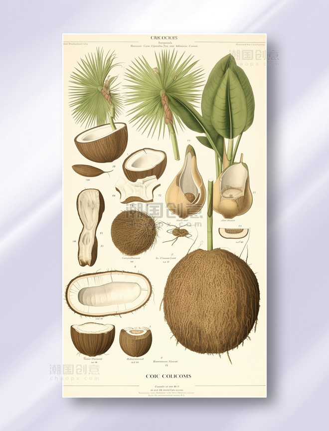 椰子热带水果植物学解析报告风格插图插画