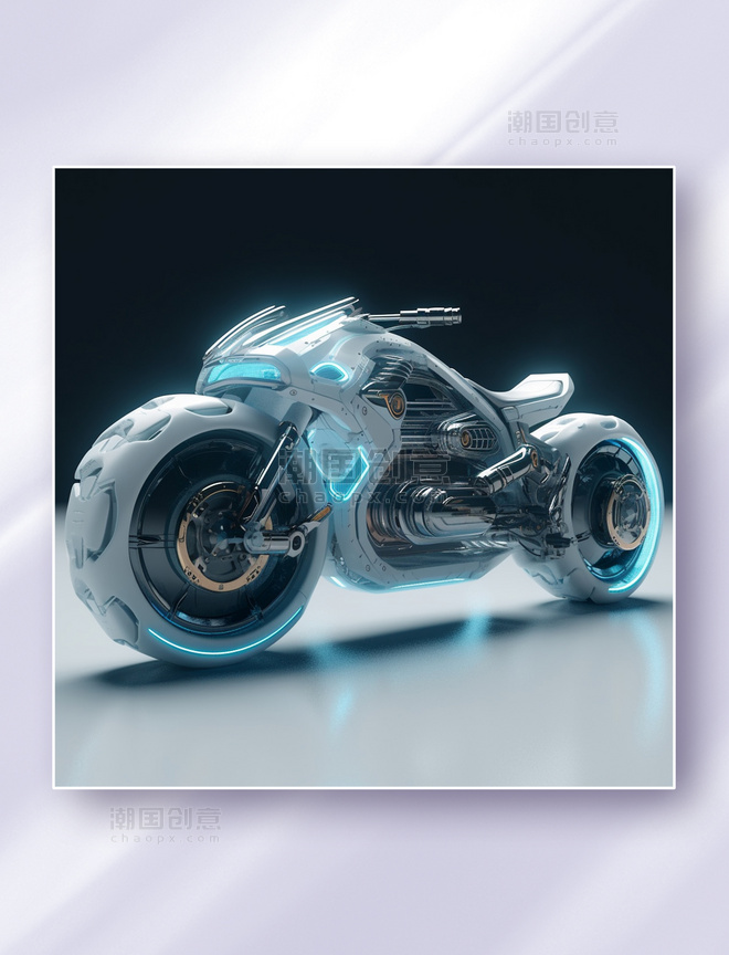 3D立体未来概念科幻摩托车蓝色科技车交通工具
