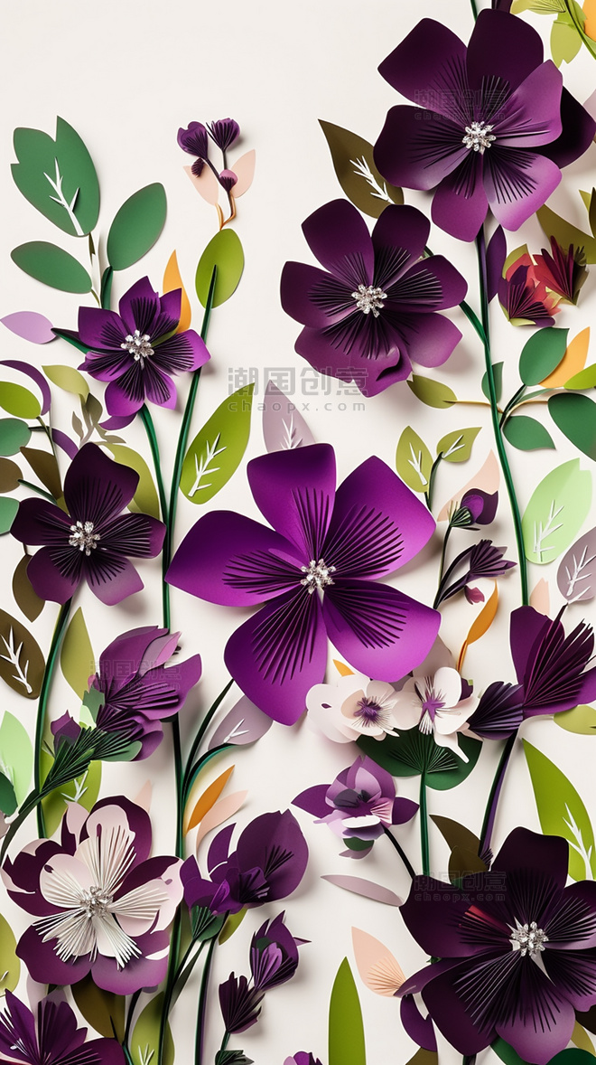 三色堇纸质插图花卉剪纸风层次丰富的花