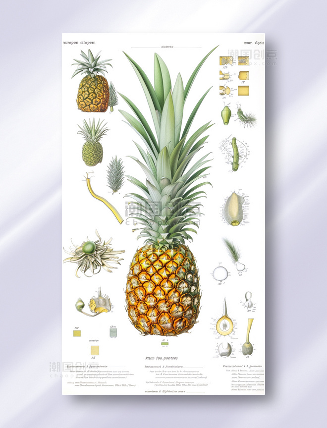 菠萝植物学解析报告风格插图热带水果插画