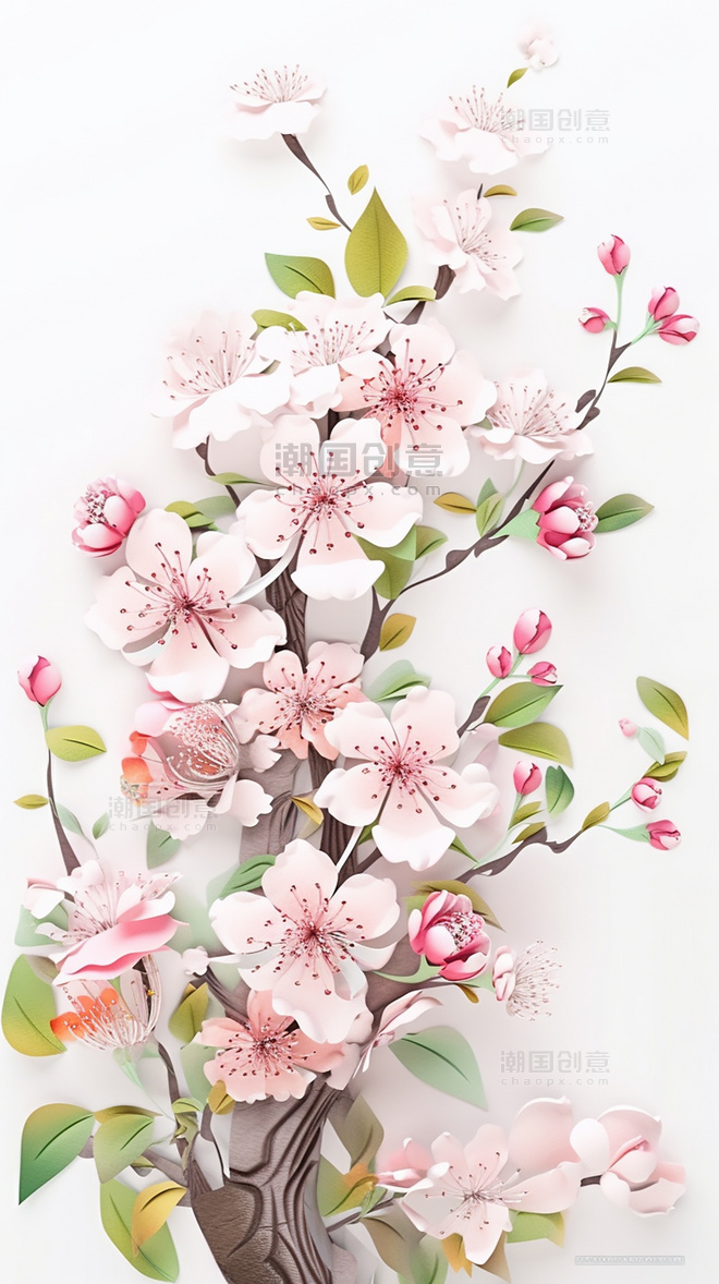 樱花桃花纸质插图花卉剪纸风层次丰富的花