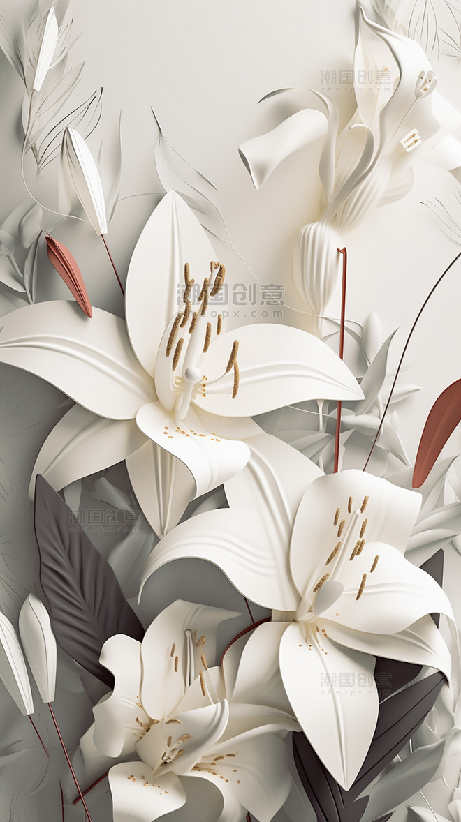 白百合植物纸质插图花卉层次丰富的花百合花