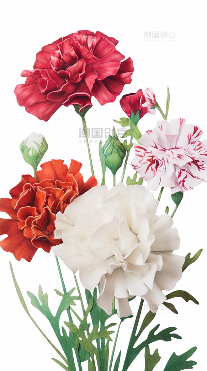 康乃馨纸质插图花卉剪纸风层次丰富的花