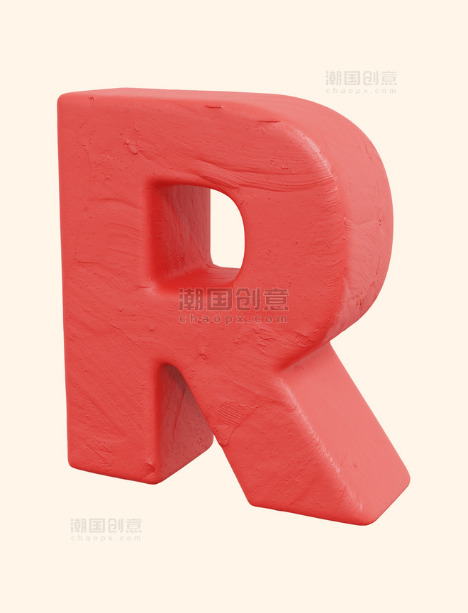 3D立体粘土风红色大写字母R