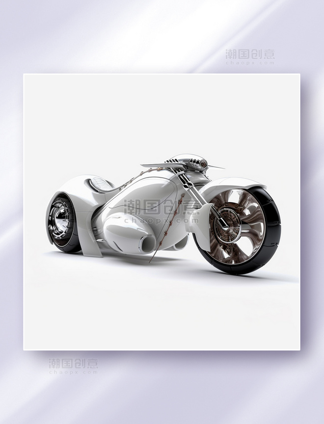 3D立体未来概念科幻摩托车白色交通工具车