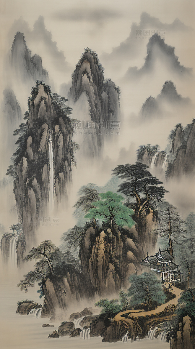 工笔画大好河山中国水墨画国画山水