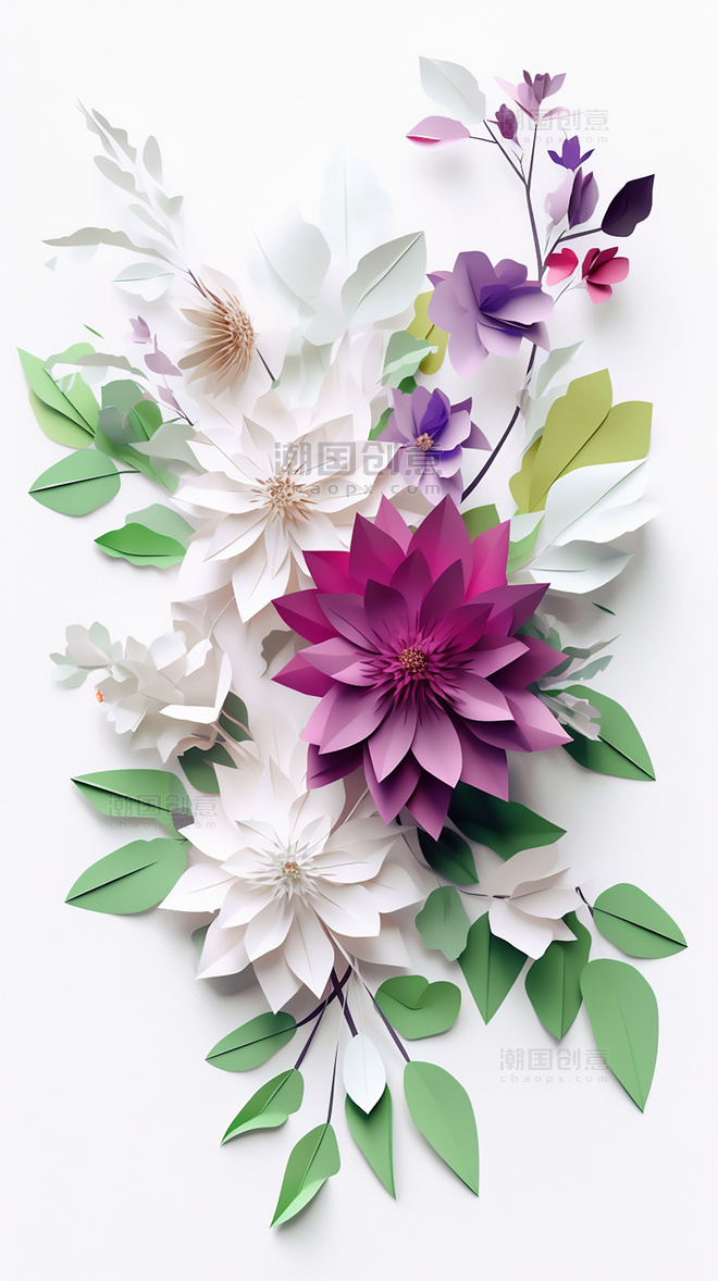纸质插图花卉剪纸风层次丰富的花