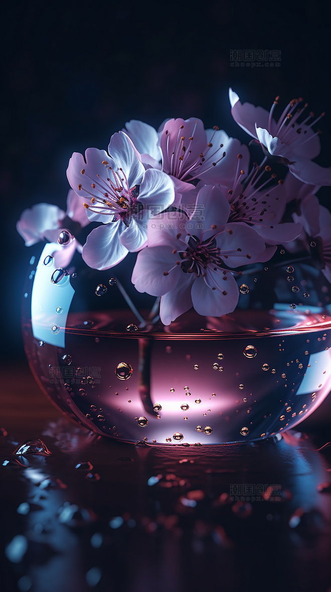 超清晰透明玻璃材料粉红色樱花