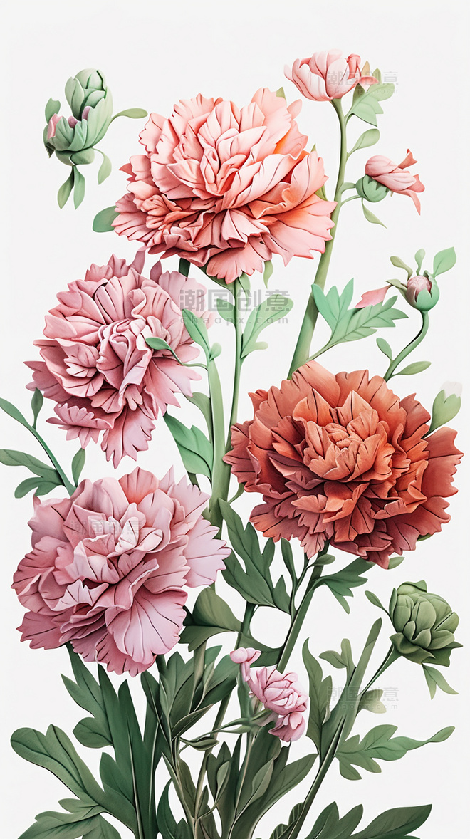 牡丹层次丰富的花纸质插图花卉