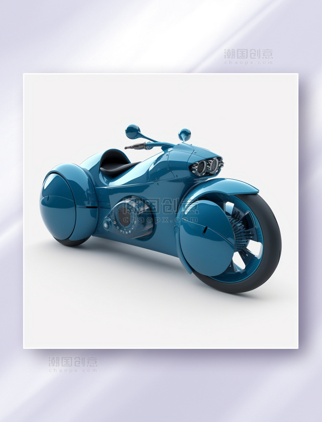 3D立体未来概念科幻摩托车蓝色车交通工具
