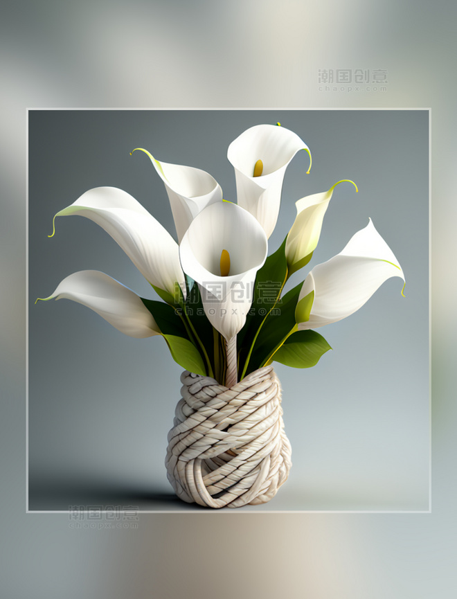 3D立体马蹄莲花朵立体质感纯洁白色花朵AI设计