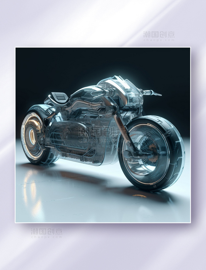 3D立体未来概念黑色发光交通工具摩托车