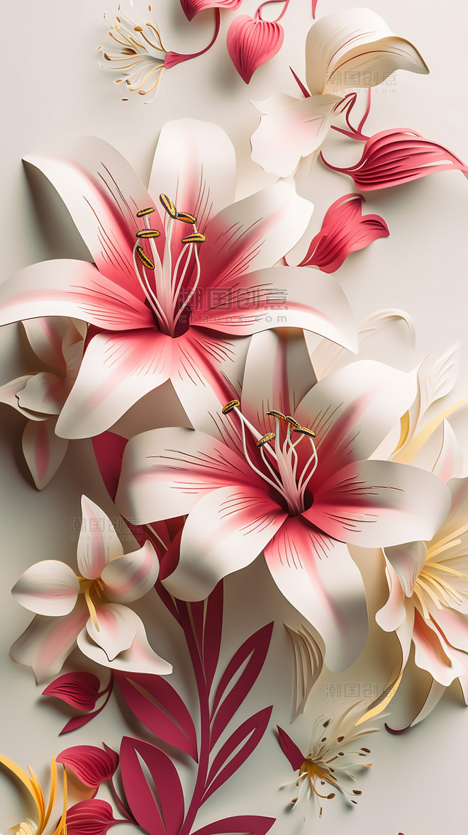 百合花纸质插图花卉层次丰富的花