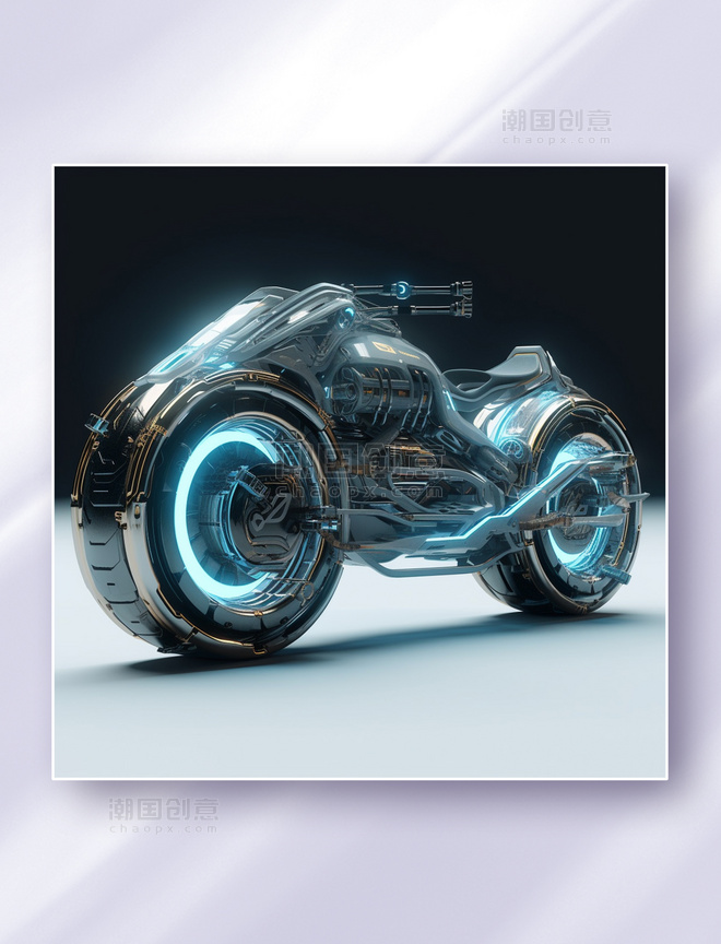 3D立体未来科幻概念摩托车黑色发光交通工具