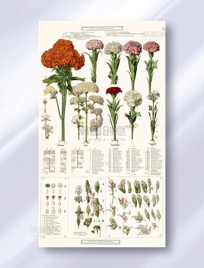 康乃馨花卉植物学解析报告风格插图插画