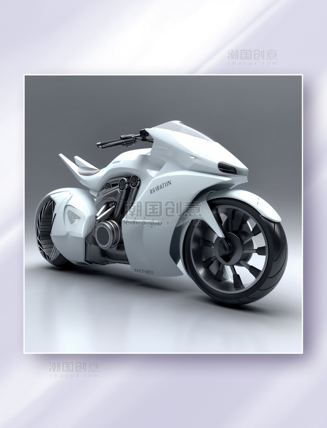 3D立体未来概念科幻摩托车白色车交通工具