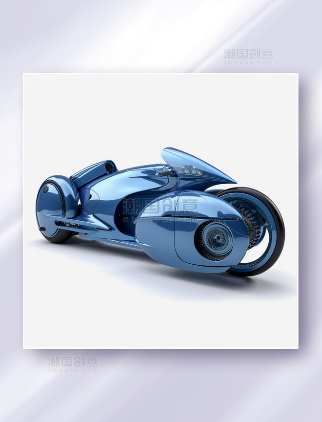 3D立体未来概念科幻摩托车宝蓝色蓝色科技车交通工具