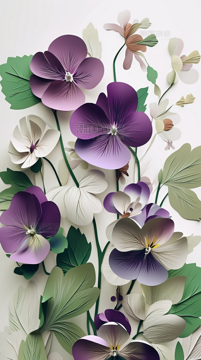 蝴蝶兰纸质插图花卉剪纸风层次丰富的花