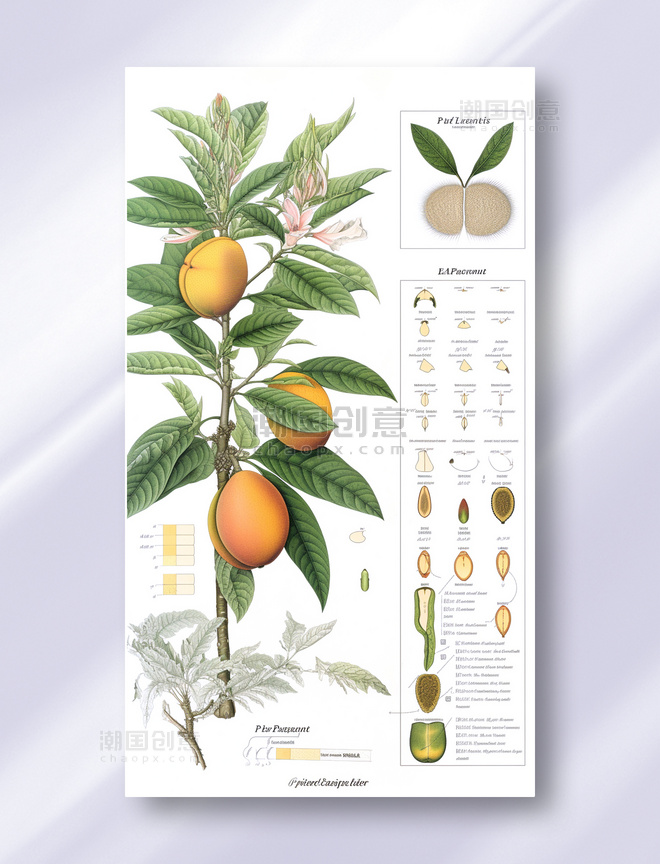 桃子水果植物学解析报告风格插图插画