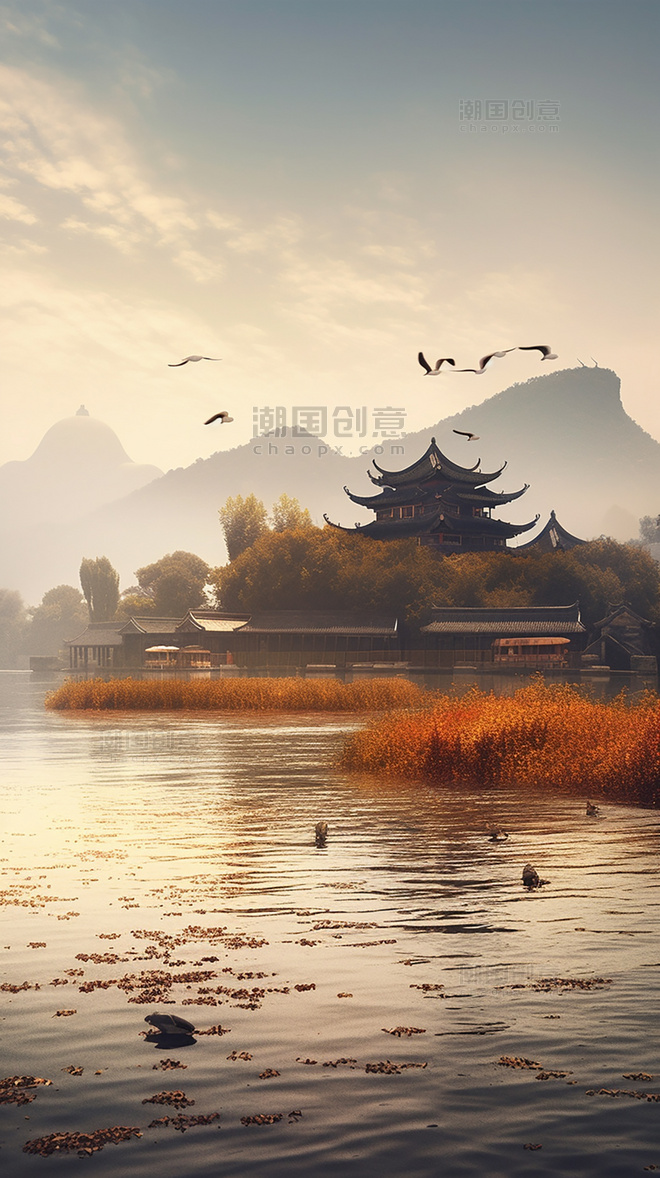 中国风山水风景图插画游戏写实