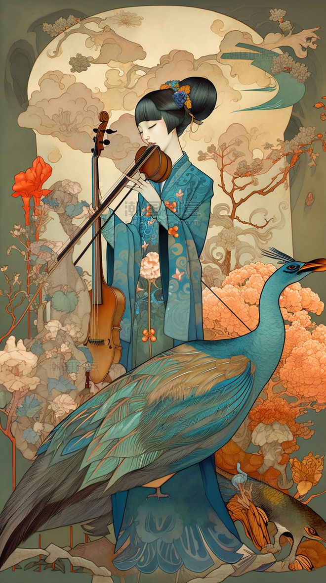 戏曲浮世绘中国传统戏曲艺妓超细节水彩画