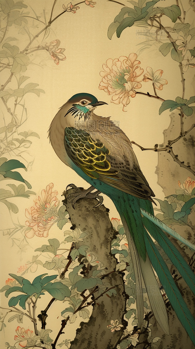 花鸟喜鹊中国水墨画国画工笔画树木绘画作品