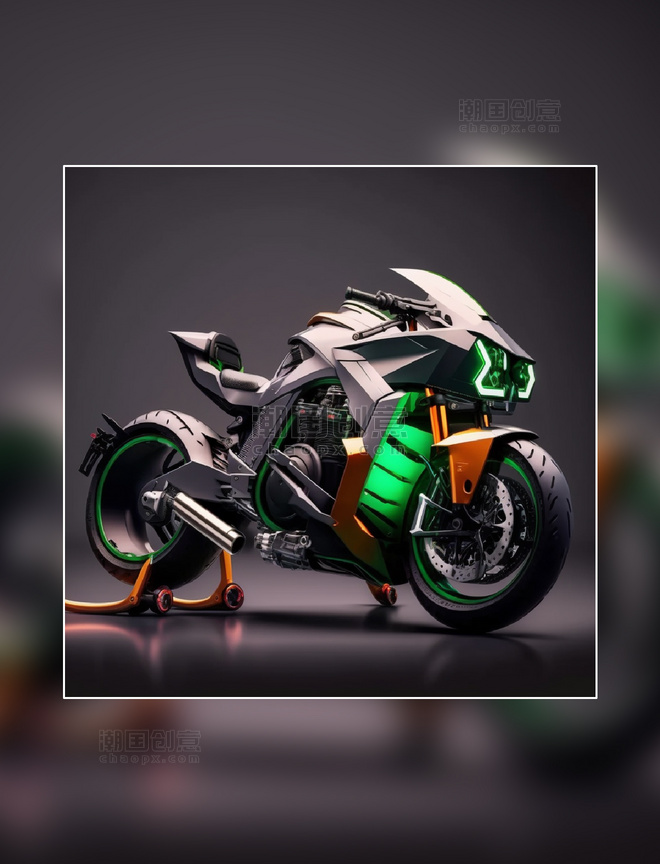 黑绿色摩托车赛车产品摄影交通工具