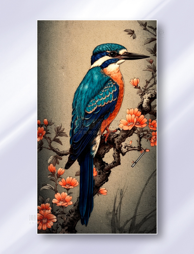 中国风国画花鸟风景图工笔画