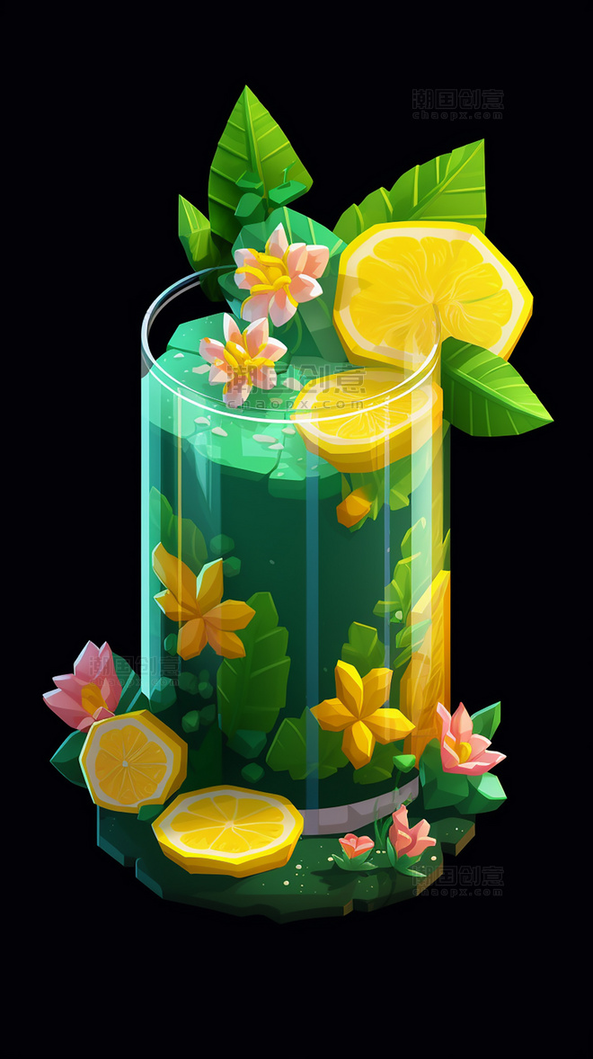 夏日柠檬饮料水果薄荷柠檬果冻玻璃杯夏天水果茶