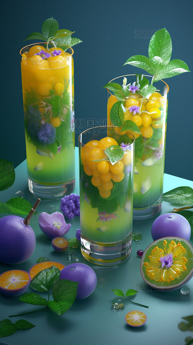 夏日葡萄饮料水果薄荷柠檬果冻玻璃杯夏天水晶葡萄