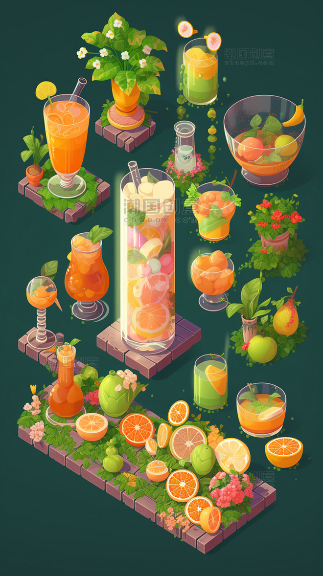 莫吉托橙子水果薄荷柠檬果冻玻璃杯花丰富的细节饮料