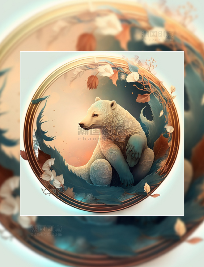 北极熊国潮中国风插画动物