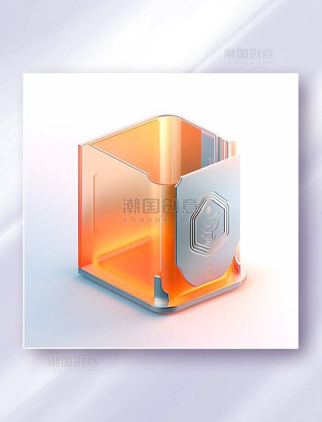 橙色磨砂玻璃金属银安全存储文件收纳科技感图标icon