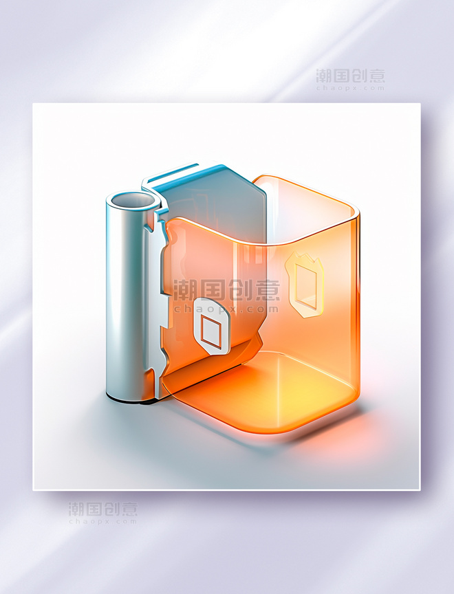 橙色金属银磨砂玻璃质感文件夹文件收纳存储图标icon