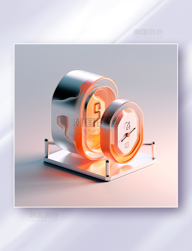 橙色系金属银倒计时计时器科技图标icon