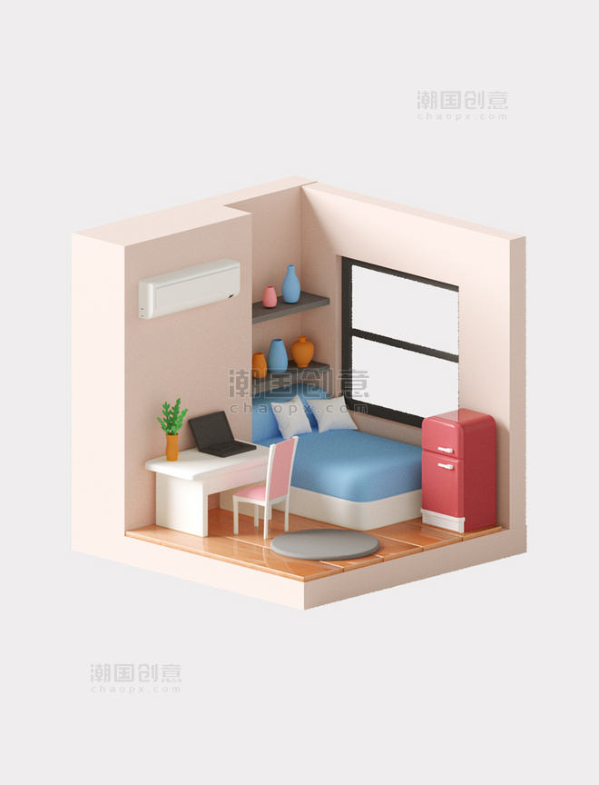 3D立体房间卧室室内设计装修