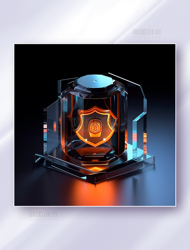 橙色磨砂玻璃安全系统图标科技感icon