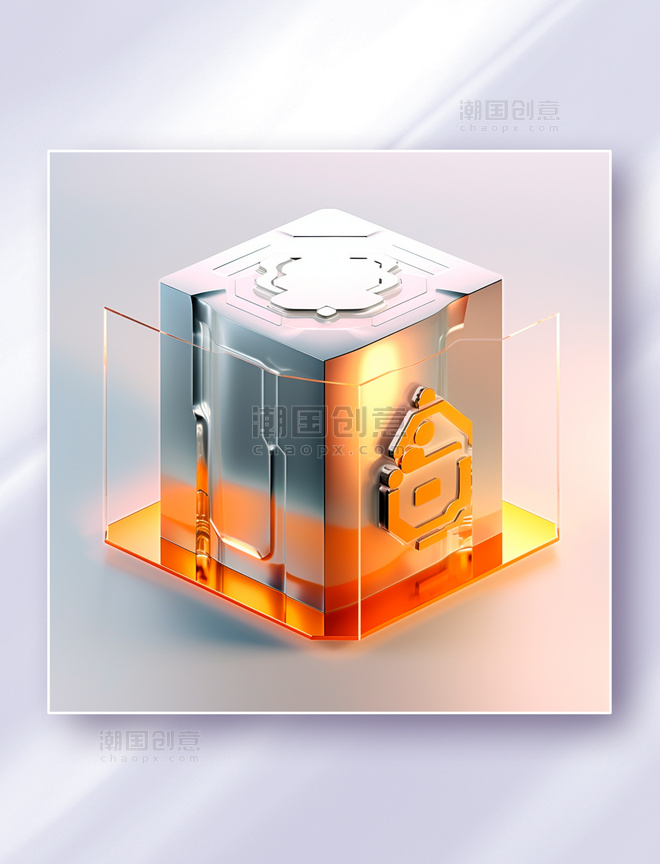 金属橙色玻璃质感安全防护系统科技感图标icon