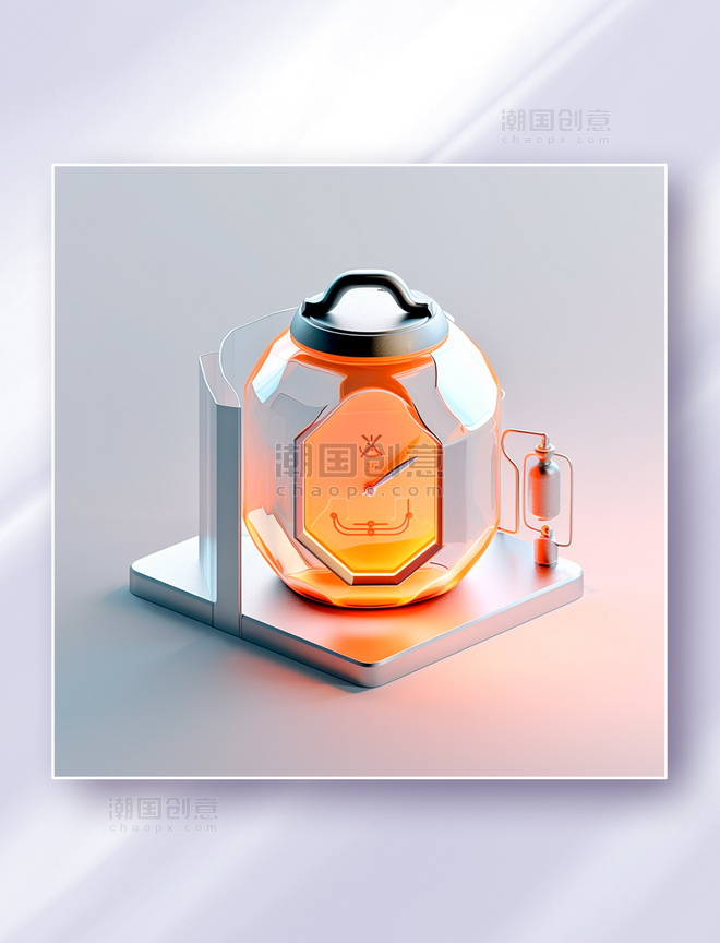 橙色金属银磨砂玻璃透明质感时钟倒计时图标icon