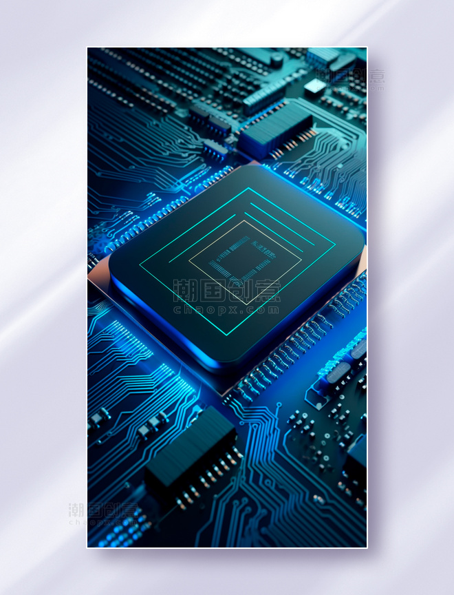 蓝色光效高科技集成电路纳米芯片电路板元器件