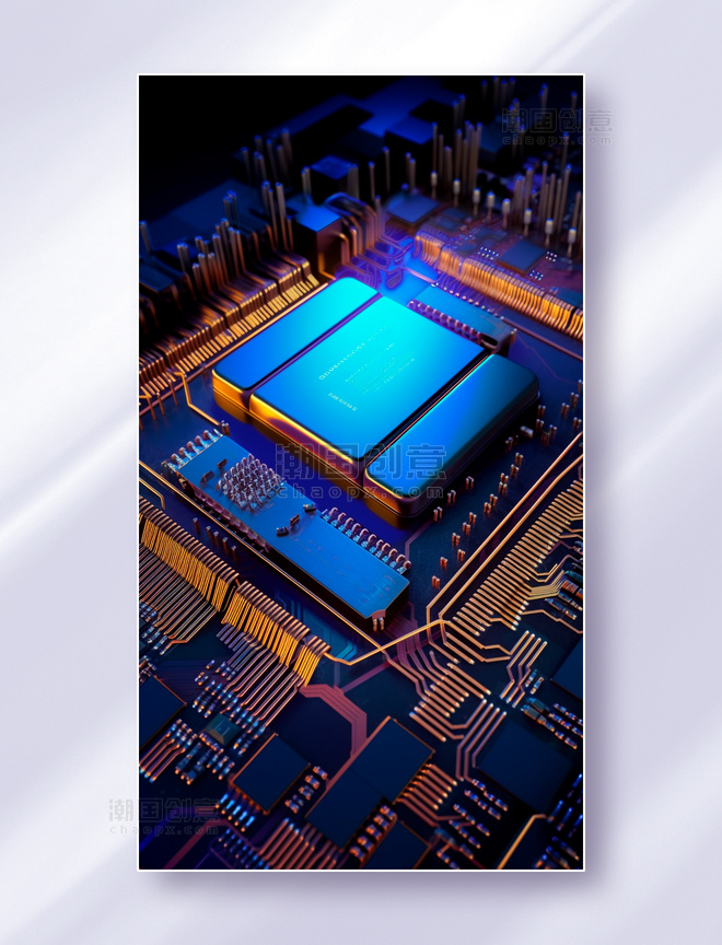 蓝色高科技集成电路纳米芯片电路板元器件