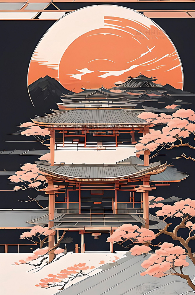 日本浮世绘古风风景插画