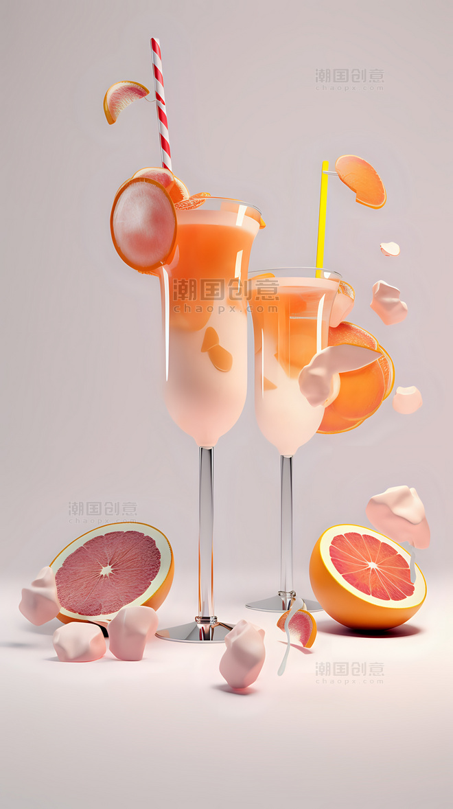 AI绘画果汁鸡尾酒立体饮料建模