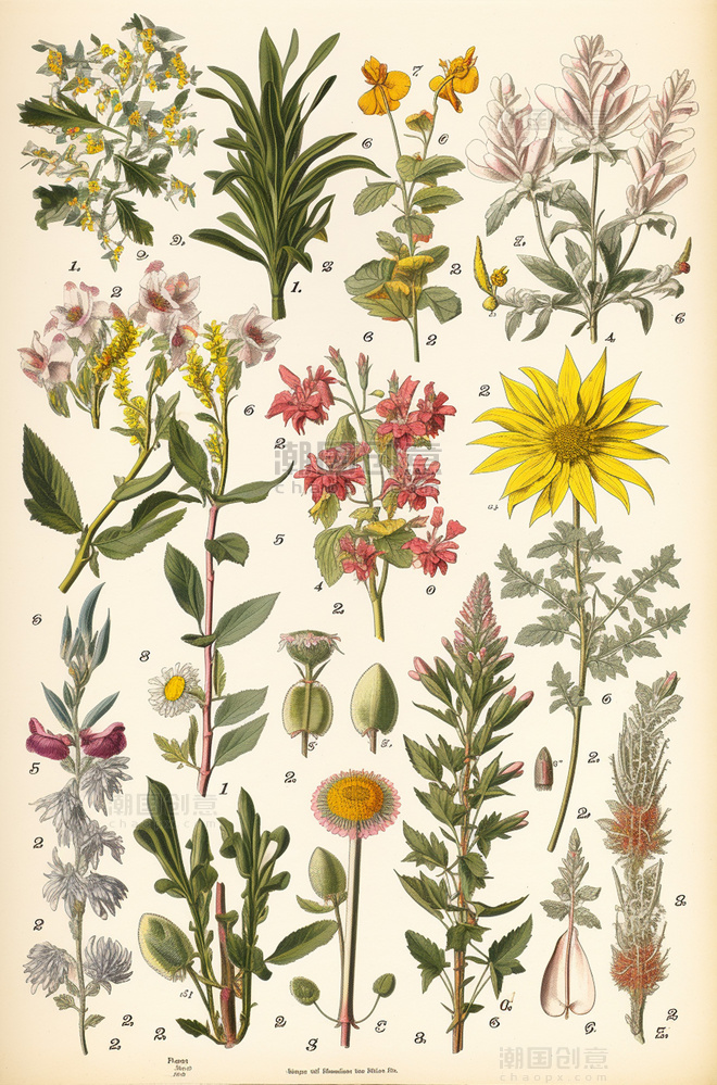 花朵植物手绘学术百科图谱插画