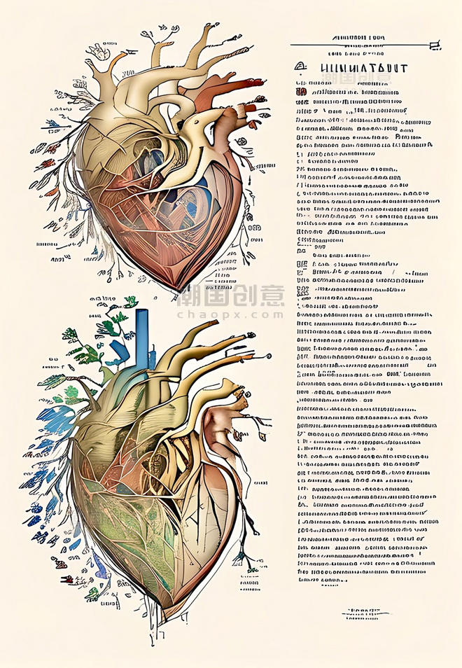 人体心脏器官医学研究笔记数字插画