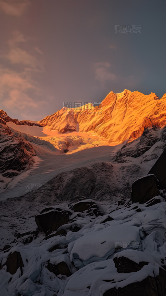 自然风景景色冬季雪山冰川夕阳摄影图摄影高山雪景