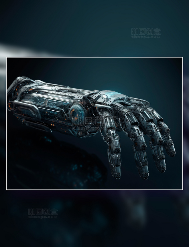 黑色的科幻未来人工智能机器人手臂科技